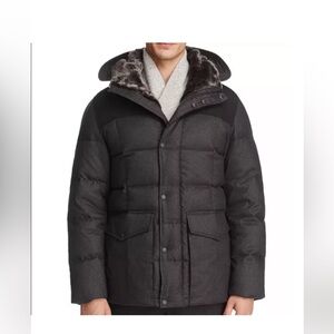 Cole Haan Mens Black Flannel Down Hooded Jacket 80/20 Down Size Large Quilted